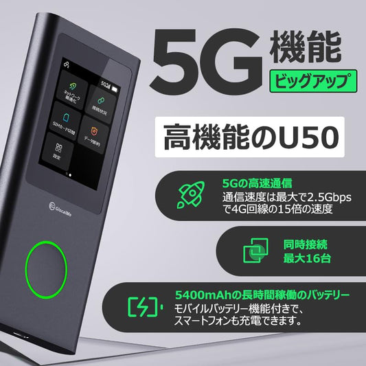 GlocalMe Numen air U50 5G対応 世界通用ギガ 5400mAhバッテリー
