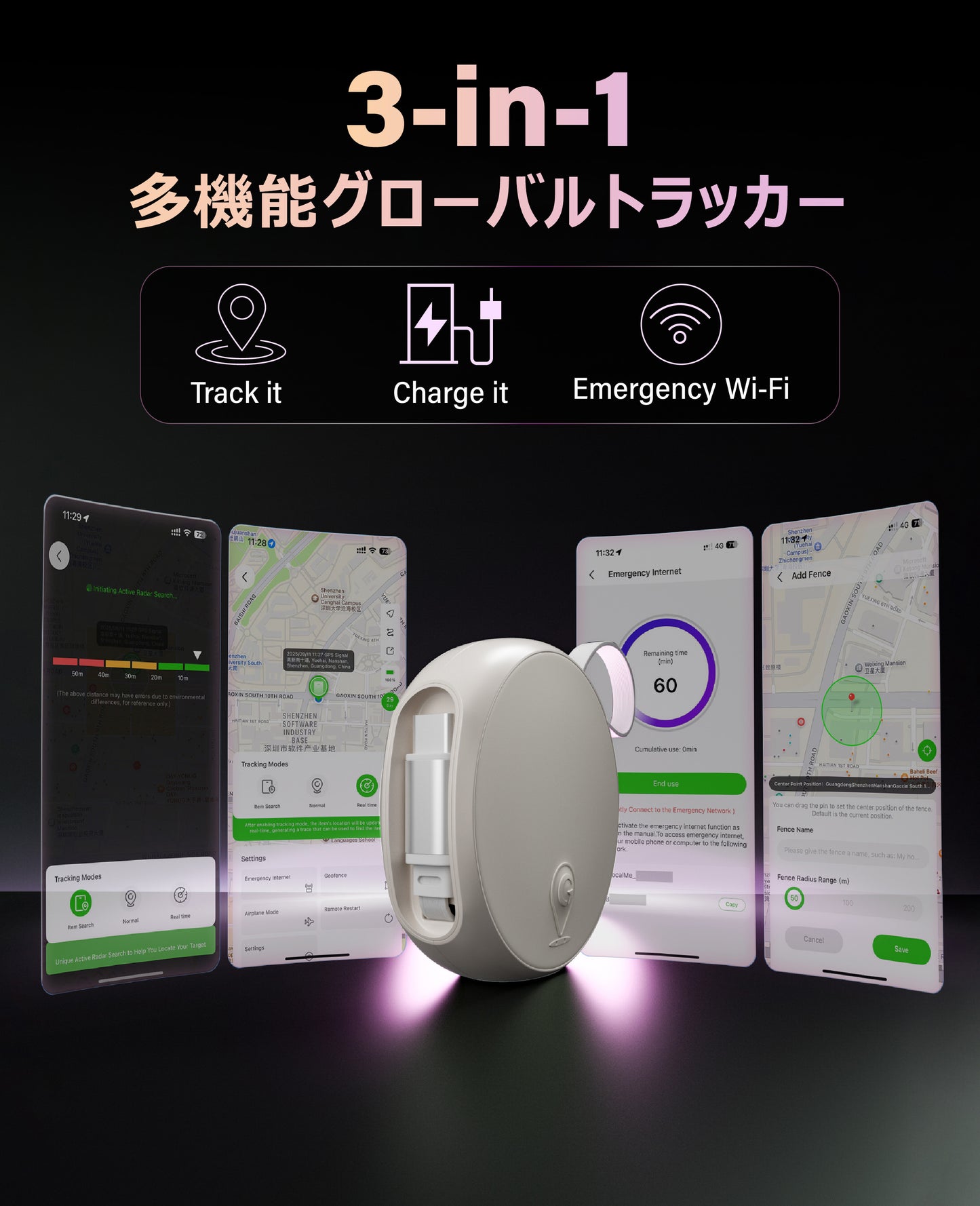 【2026年新商品】GlocalMe UniCord Plus 3-in-1 車両用ユニバーサルトラッカー